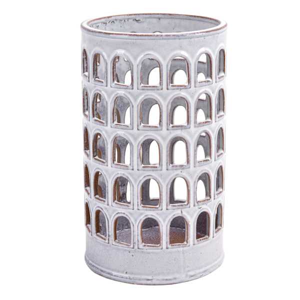 White Cutout Ceramic Candle Holder, 10.5"