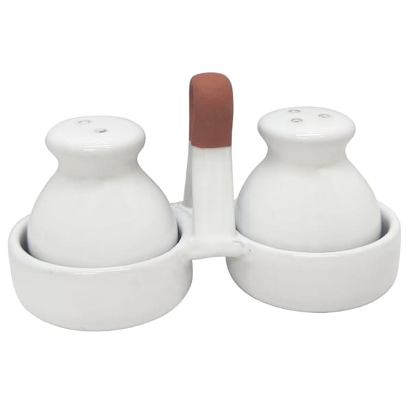 White & Terracotta Salt & Pepper Shaker with Caddy
