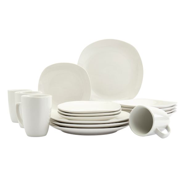 16-Piece Square Coupe Dinner Set, White