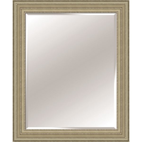 Solid Wood Quad Beads Champagne Rectangle Wall Mirror, 36x46