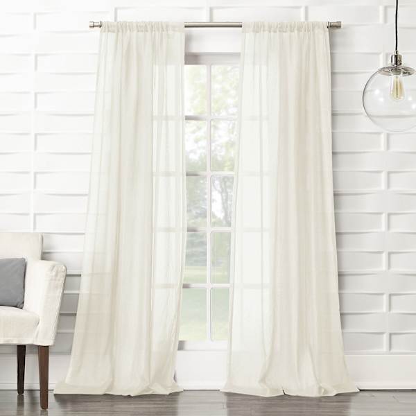 Lyra Cream Crushed Rod Pocket Sheer Curtain Panel, 84"