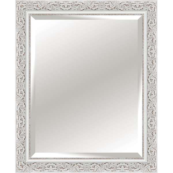 Solid Wood Antique White Rectangle Wall Mirror, 28x34