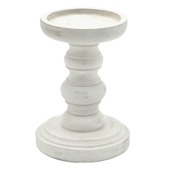 Honeybloom White Painted Distressed Candle Holder, 6"