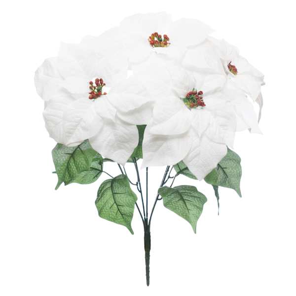 White Velvet Poinsettia Floral Spray, 18"
