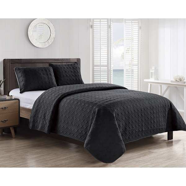 3-Piece Black Ettori Stitch Quilt Set, King