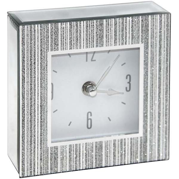 Silver Square Mirror Clock, 5"