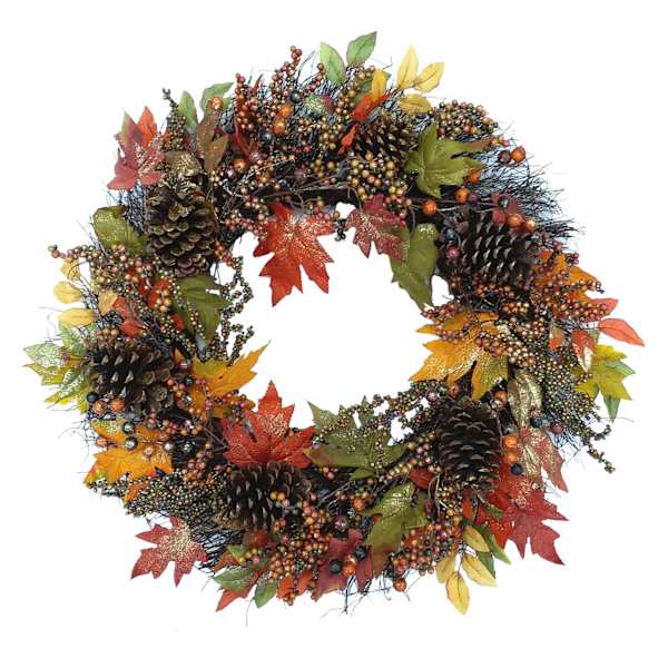 Glittered Maple Leaves & Berry Wreath, 30"