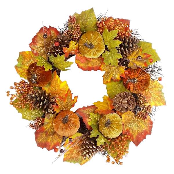 Glittered Velvet Pumpkins Autumn Wreath, 24"