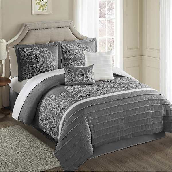 6-Piece Glorious Grey Linen Blend Comforter Set, Queen