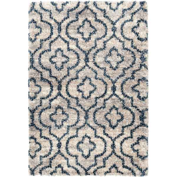 (A431) Chauncey Ivory & Blue Tufted Shag Area Rug, 5x7
