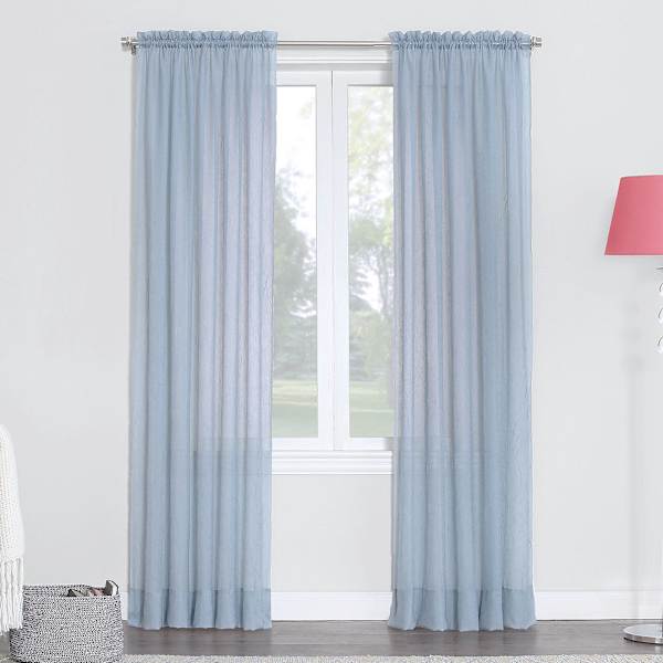 Erica Blue Crushed Rod Pocket Sheer Voile Curtain Panel, 84"
