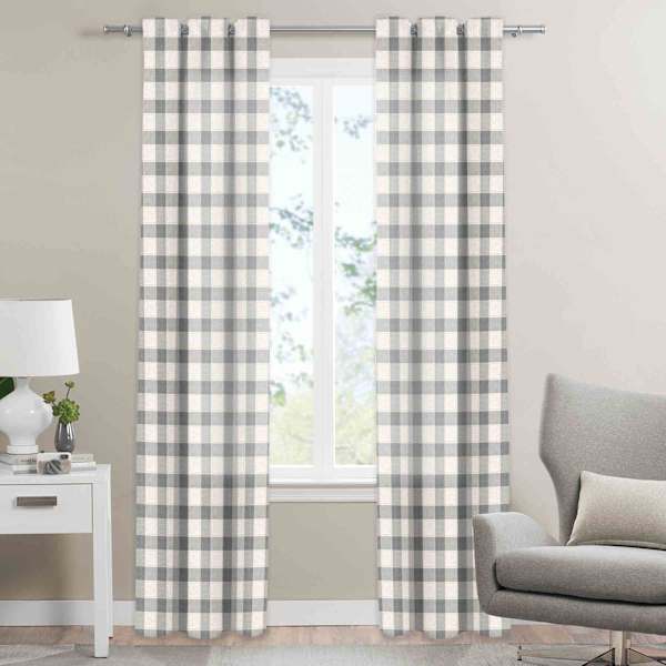 Natural Buffalo Check Light Filtering Curtain Panel, 84"
