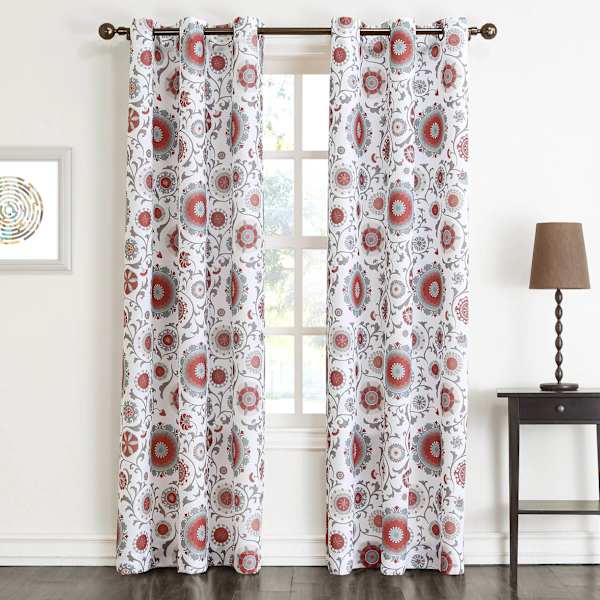 Istanbul Coral Medallion Print Light Filtering Grommet Curtain Panel, 84"