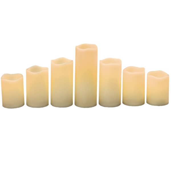 7-Piece Outdoor LED Pillar Candle Set, Ivory