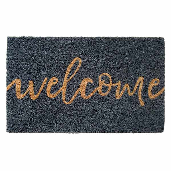 Grey Welcome Script Coir Mat, 18x30