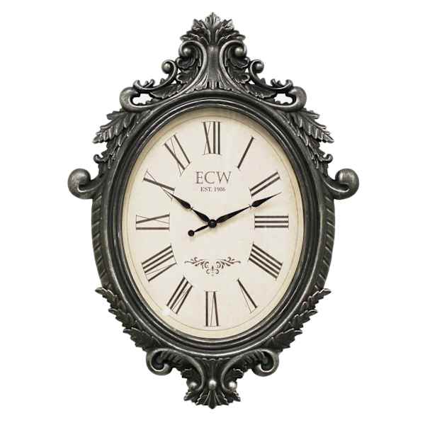Grey Ornate Oval Wall Clock, 22x30