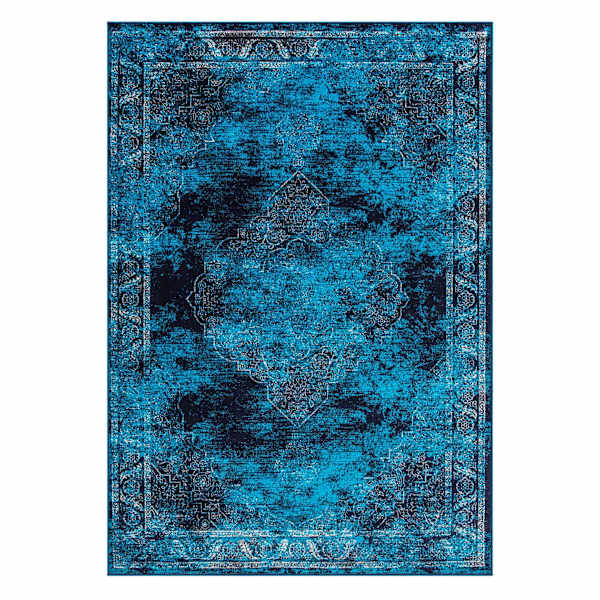 (D416) Antika Navy Vintage Medallion Area Rug, 7x10