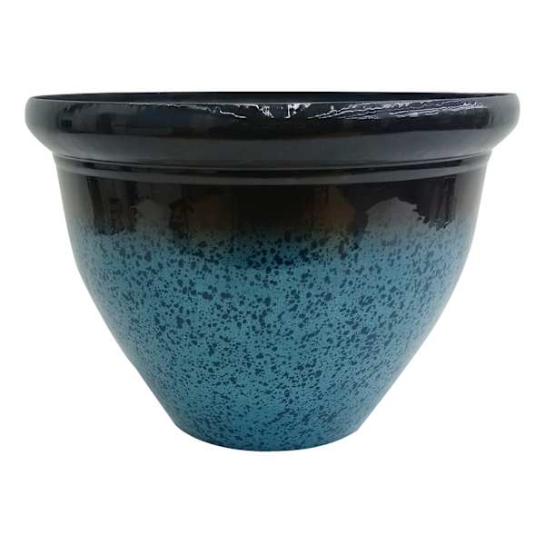 Blue Round Reactive Glazed Outdoor Planter, Large