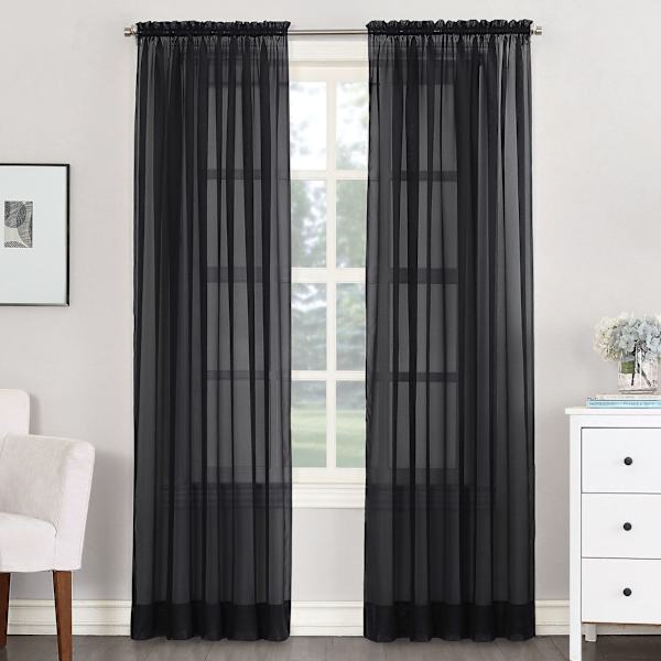 Emily Black Rod Pocket Sheer Voile Curtain Panel, 84"