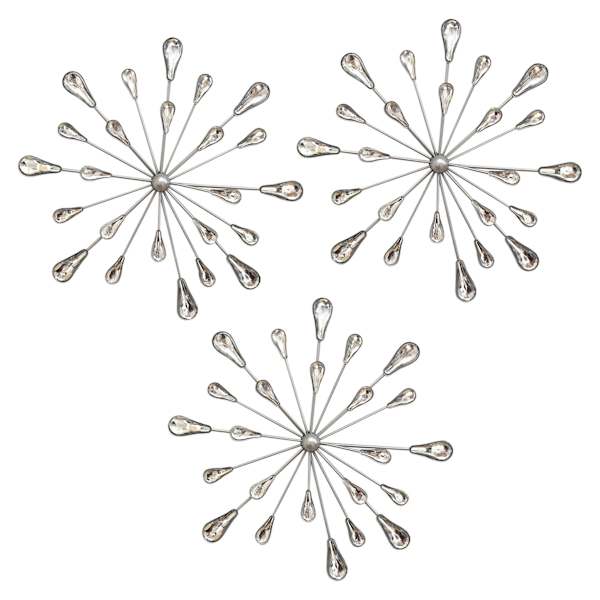 3-Piece Silver Teardrop Bling Burst Wall Art, 10"