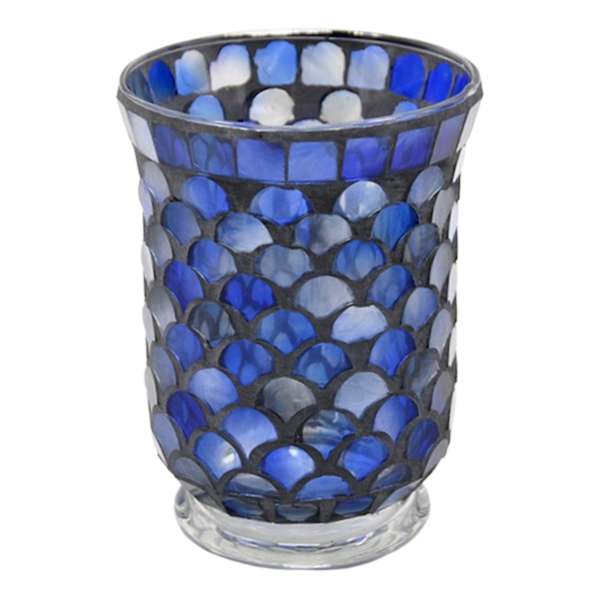 Blue Mosaic Votive Holder, 6"