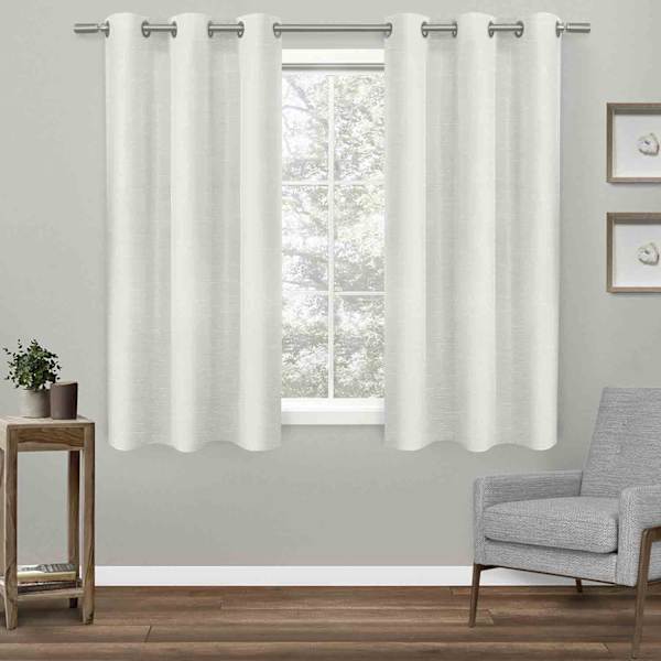 Lennon White Woven Grommet Blackout Curtain Panel, 63"