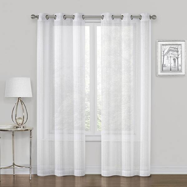 Whittier White Metallic Sheer Grommet Curtain Panel, 63"