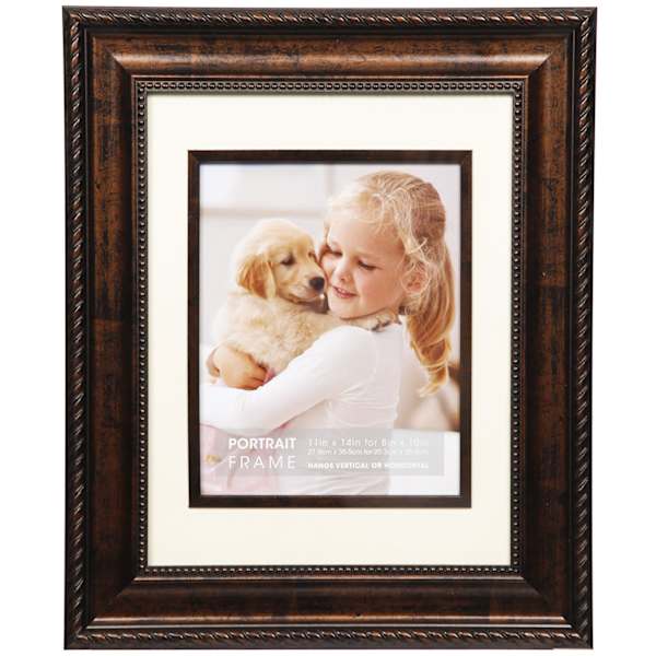 11x14 Matted to 8x10 Portrait Wall Frame, Bronze Ornate