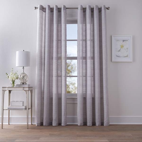 Found & Fable Maya Light Grey Fringe Striped Sheer Grommet Curtain Panel, 84"