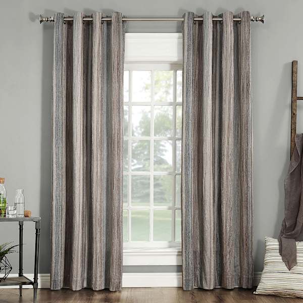 Stone Striped Room Darkening Grommet Curtain Panel, 84"