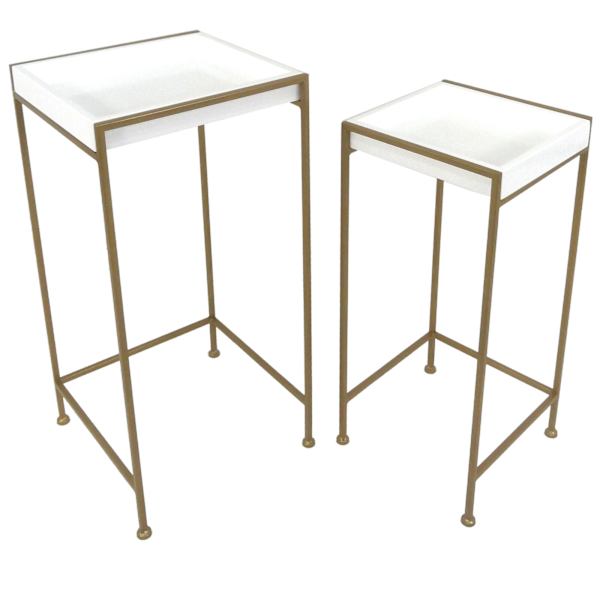 White Plant Stand with Gold Metal Base, Small