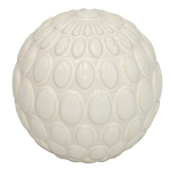 Honeybloom White Dotted Textured Ceramic Sphere, 4"