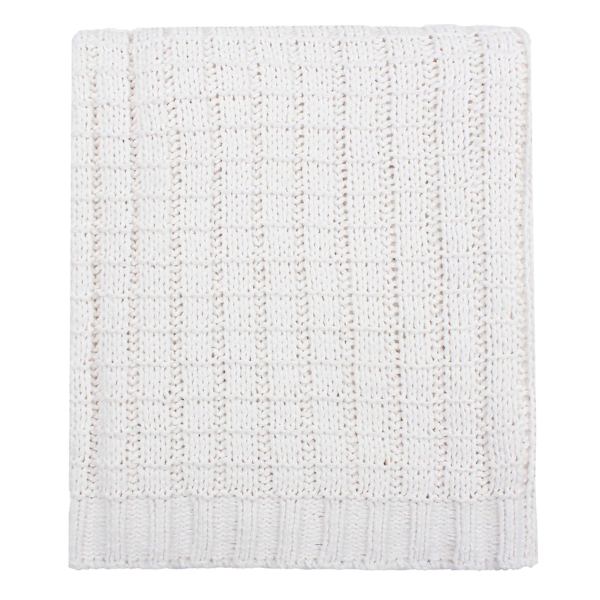 Ivory Polyester Chenille Knit Throw Blanket, 50x60
