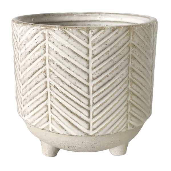 Indoor Brown Washed Footed Ceramic Planter, Medium