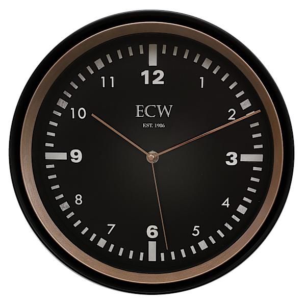 Black & Rose Gold Modern Round Wall Clock with Black Dial, 12"