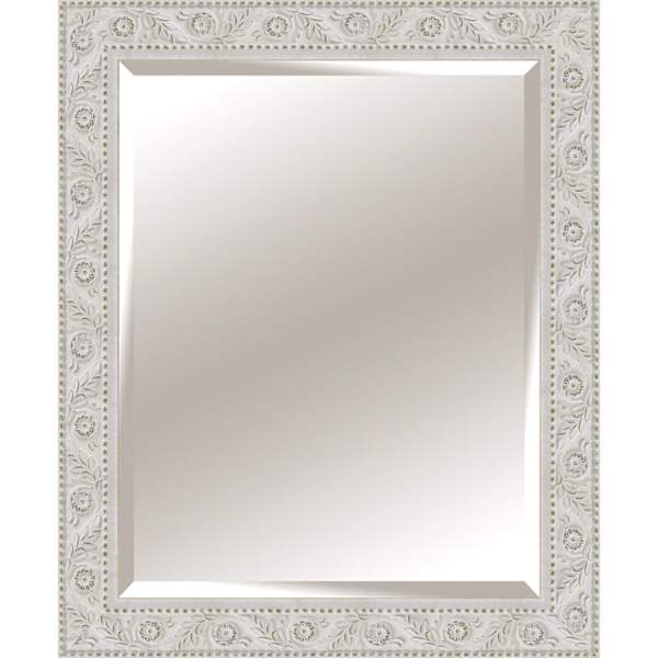 Solid Wood Floral Antique White Rectangle Wall Mirror, 28x34