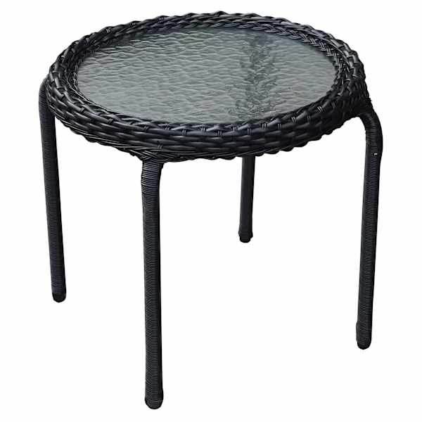 Tempered Glass Top Patio Wicker End Table, Black