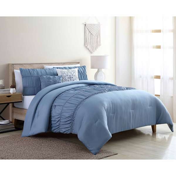 5-Piece Holly Ruched Blue Comforter Set, King