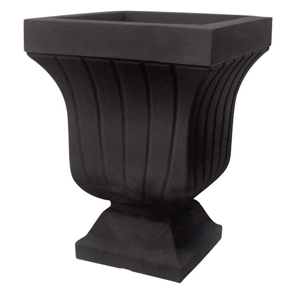 Japi All Weather Proof Black Slate Resin Square Fluted Outdoor Urn, 22x17