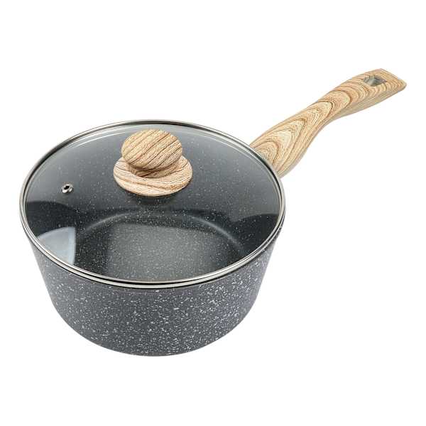 Grey Speckled Non-Stick Sauce Pan with Lid, 3qt