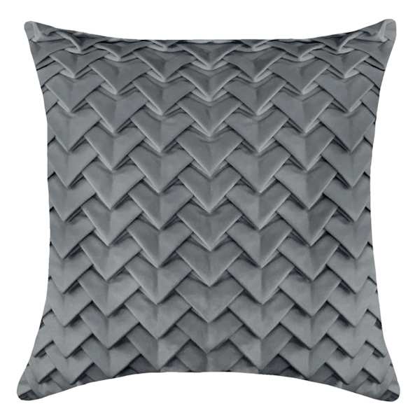 Charcoal Grey Triangle Pleated Velvet Throw Pillow, 18"