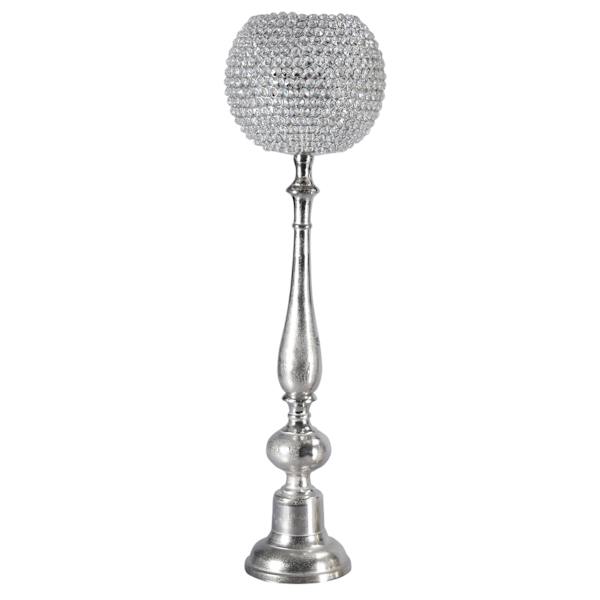 Oversized Silver Crystal Globe Candle Holder, 37"