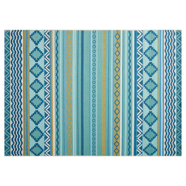 (E330) Mikayla Blue Multicolor Striped Indoor & Outdoor Area Rug, 5x8