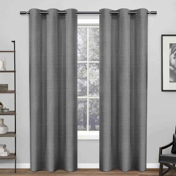 Black Pearl Raw Silk Light Filtering Grommet Curtain Panel, 96"