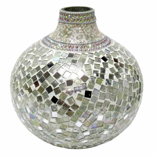 Silver Mosaic Glass Vase, 8"