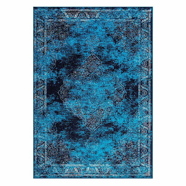 (D416) Antika Navy Blue Vintage Medallion Area Rug, 5x7