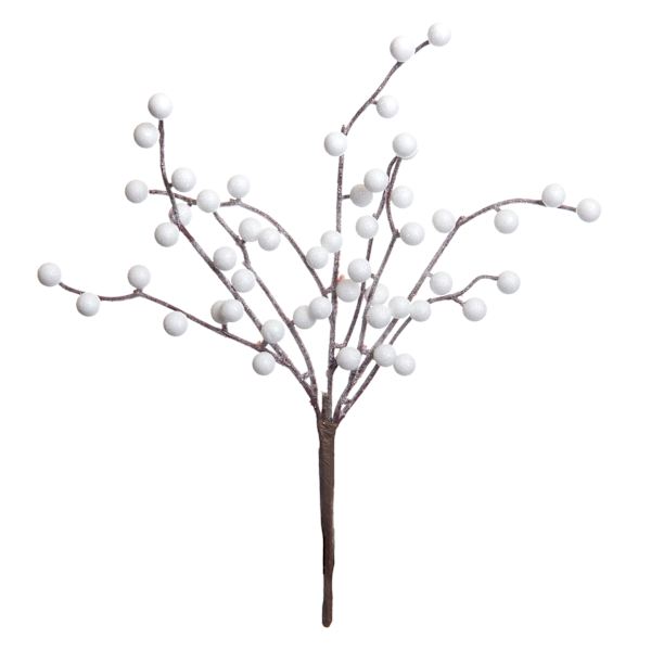 White Glittered Berry Pick, 12"