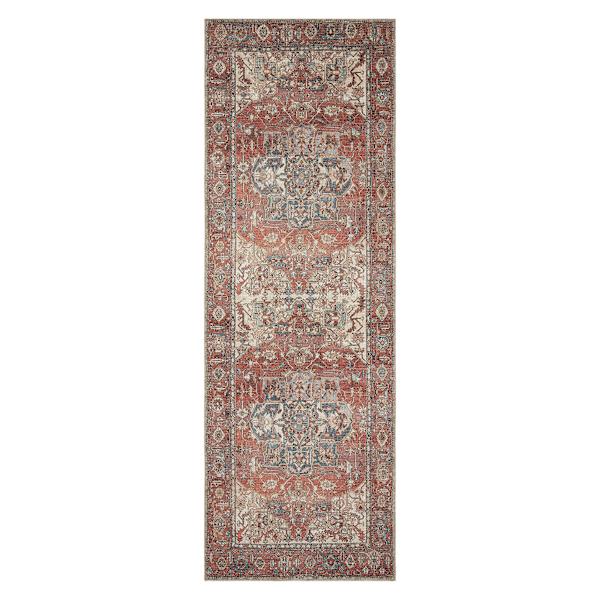 (B670) Valentina Terracotta Multicolor Medallion Runner, 2x7