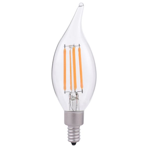 2-Pack Filament Candle Bulb 4W 120V 2700K Clear Dimmer 320Lm E12