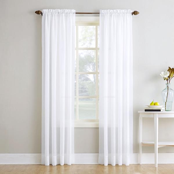 Erica White Crushed Rod Pocket Sheer Voile Curtain Panel, 84"